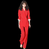Red Double Breasted Loose Fit Women's Pantsuit - FashionByTeresa